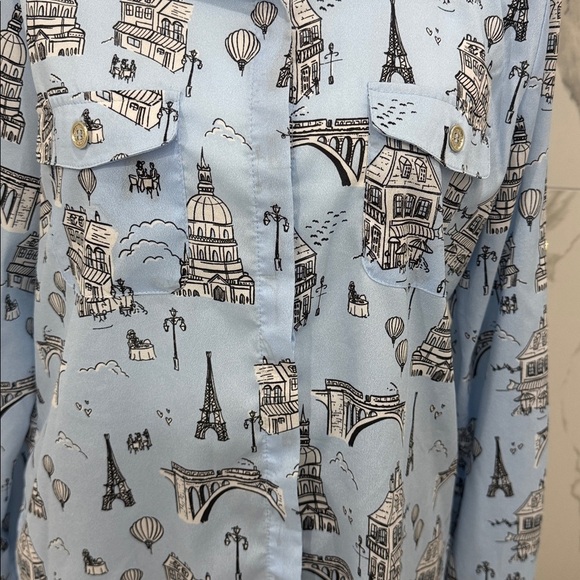 Karl Lagerfeld Light Blue Parisian Print Button Down Collared Long Sleeve Shirt - Picture 3 of 6